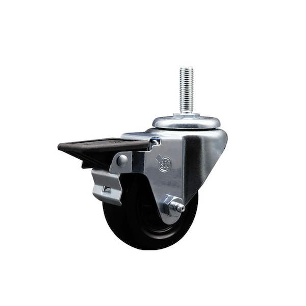 3 Inch Hard Rubber Wheel Swivel 34 Inch Threaded Stem Caster with Brake SCC